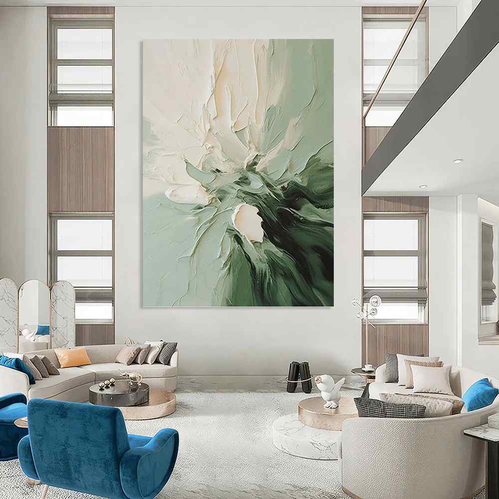 Floral_Flower_Green_White_Textured_Artwork_YVZX9 wall art